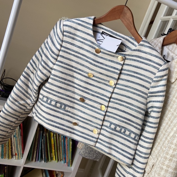 ZARA striped textured cropped blazer blogger favorite - Picture 6 of 10